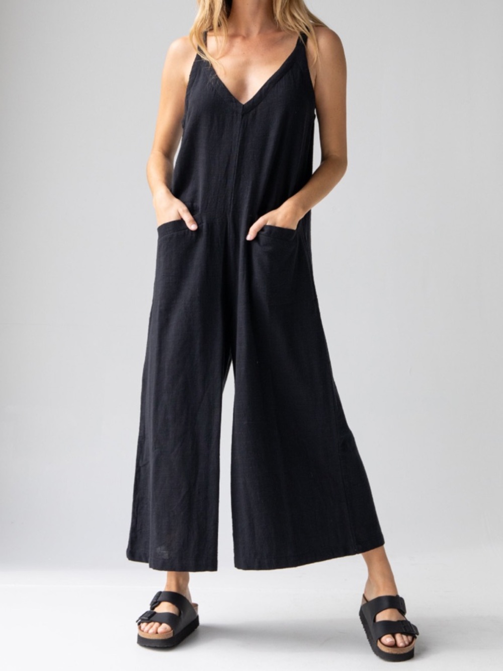 Natural Life Black Wide-Leg V-Neck Jumpsuit